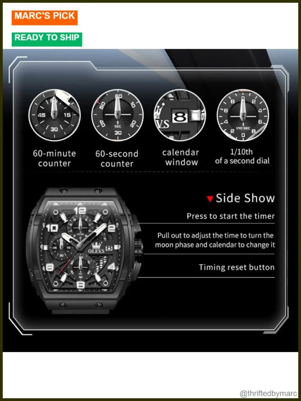 Quartz Chronograph Analog Watch with Silicone Strap Waterproof